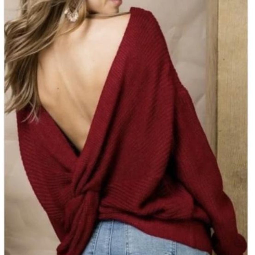 Burgundy Twist Back Sweater